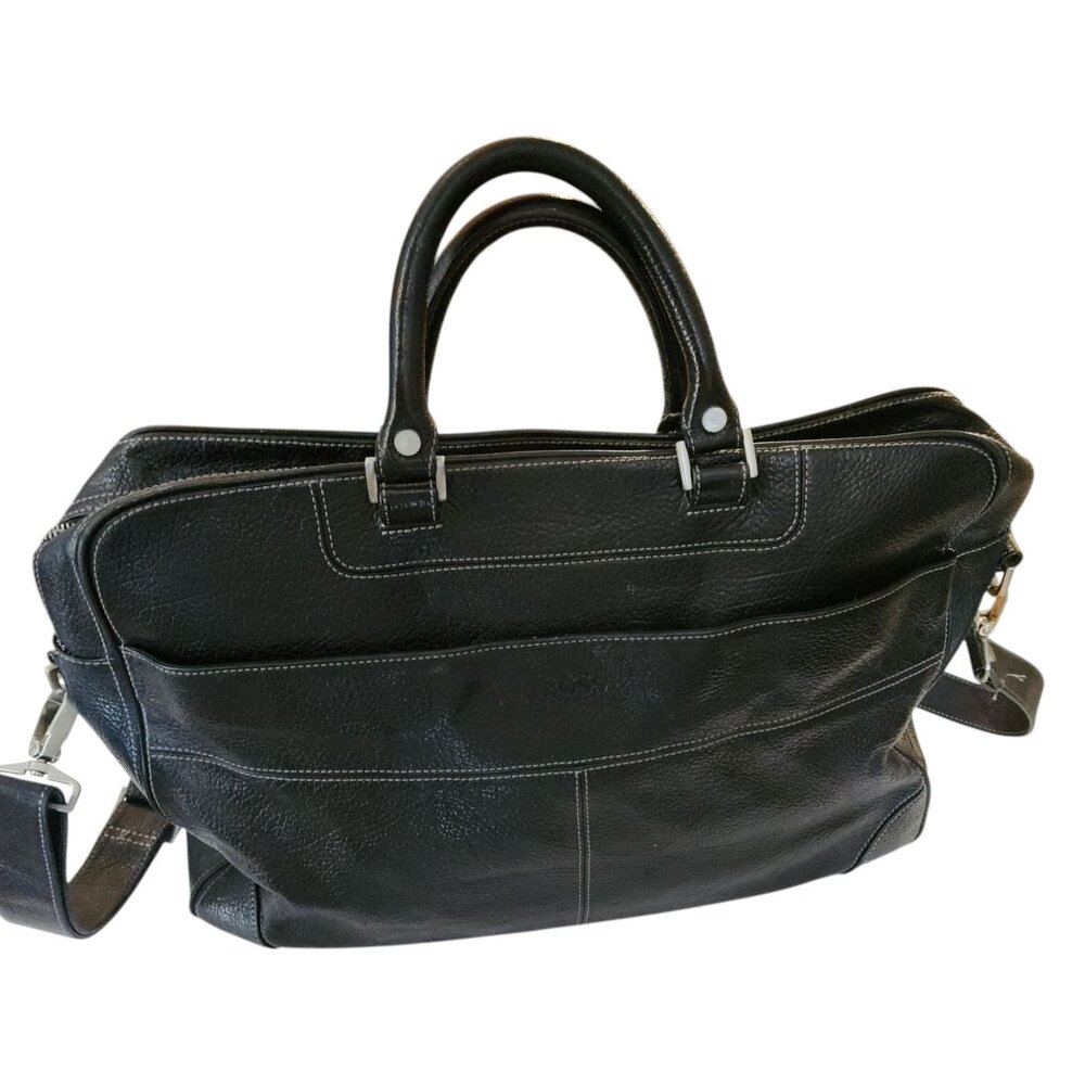 Hugo Boss Black Grained Leather Laptop Bag Adjustable Strap & Dual Handles